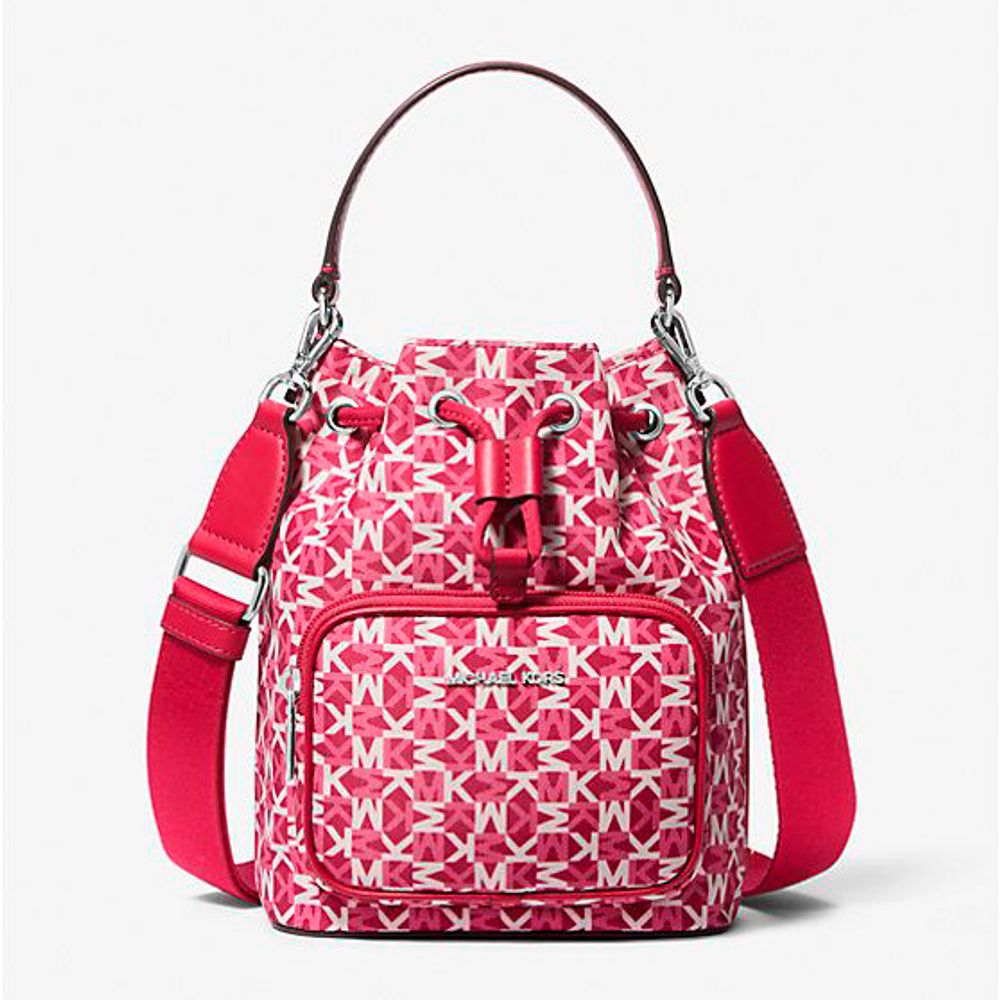 Michael Kors - Iconic Monogram Nylon Bucket Bag With Drawstring - Pink Michael Kors