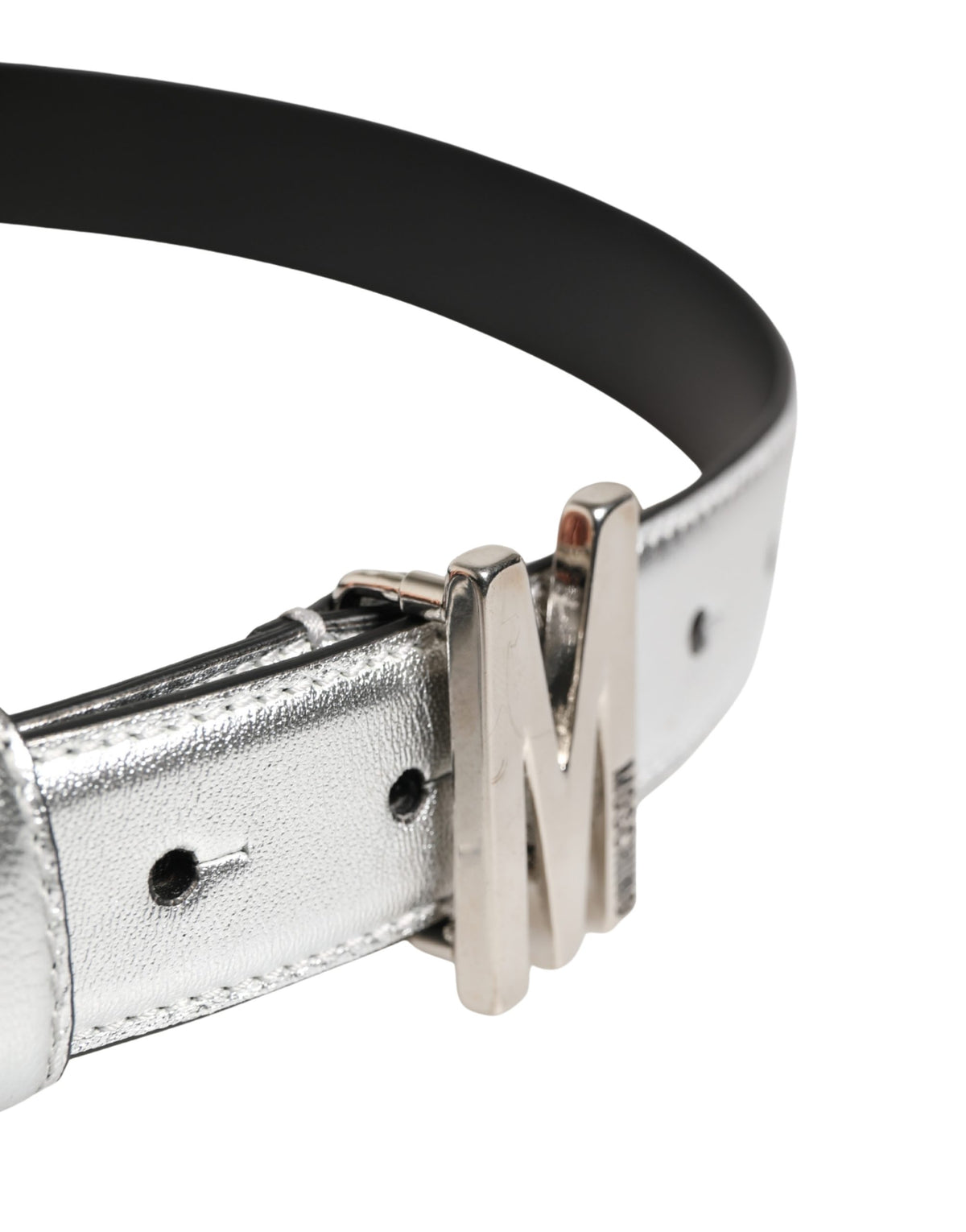 Moschino Couture - Bold Metallic Logo Genuine Leather Waist Belt - Silver Moschino Couture