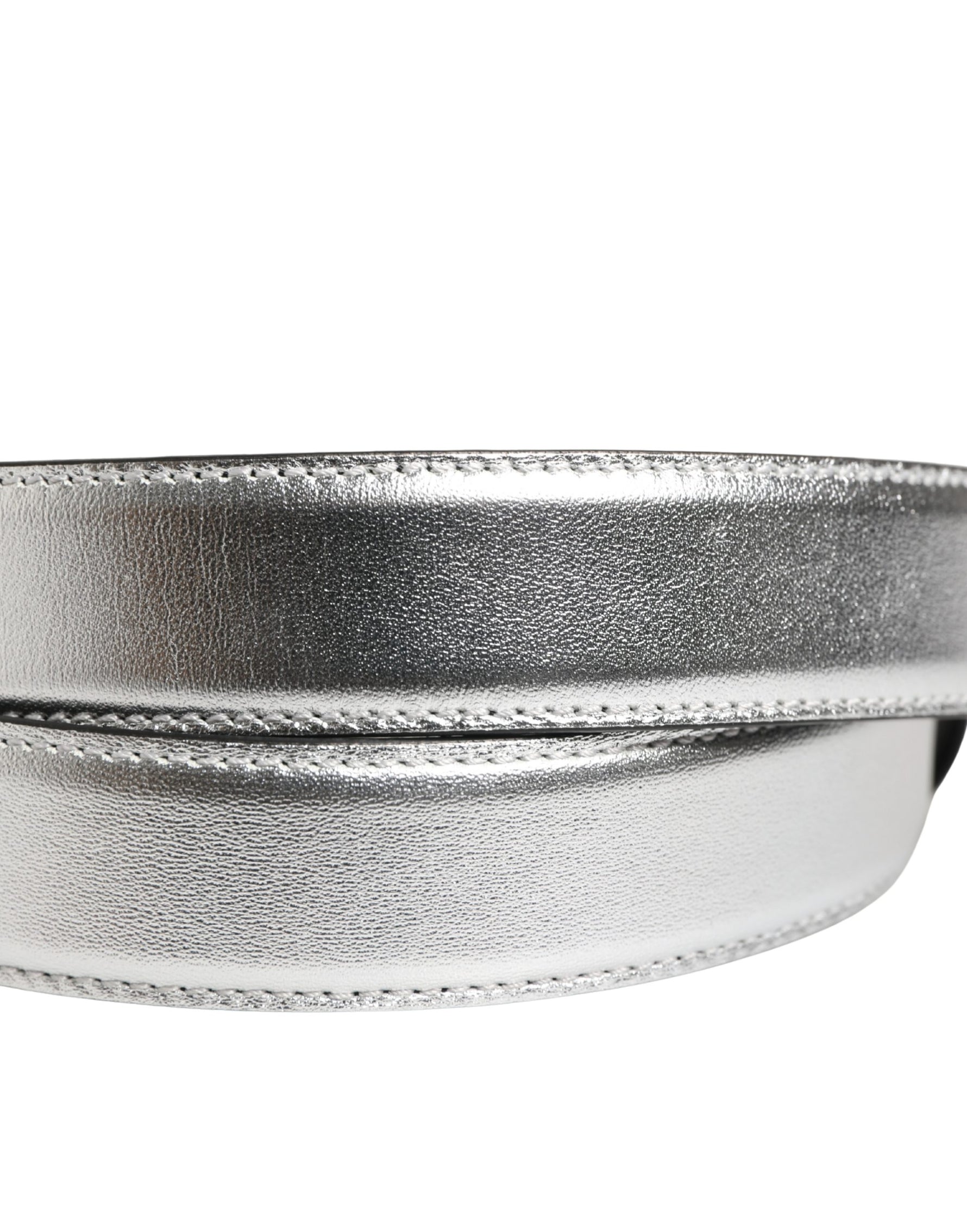 Moschino Couture - Bold Metallic Logo Genuine Leather Waist Belt - Silver Moschino Couture