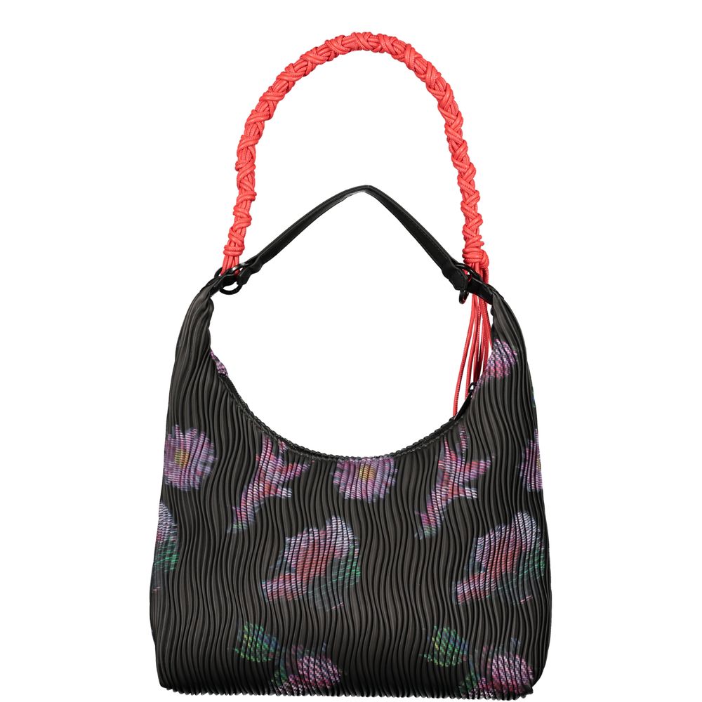 Desigual - Bold Pleated Floral Shoulder Bag With Braided Rope Handle - Black Multi Desigual