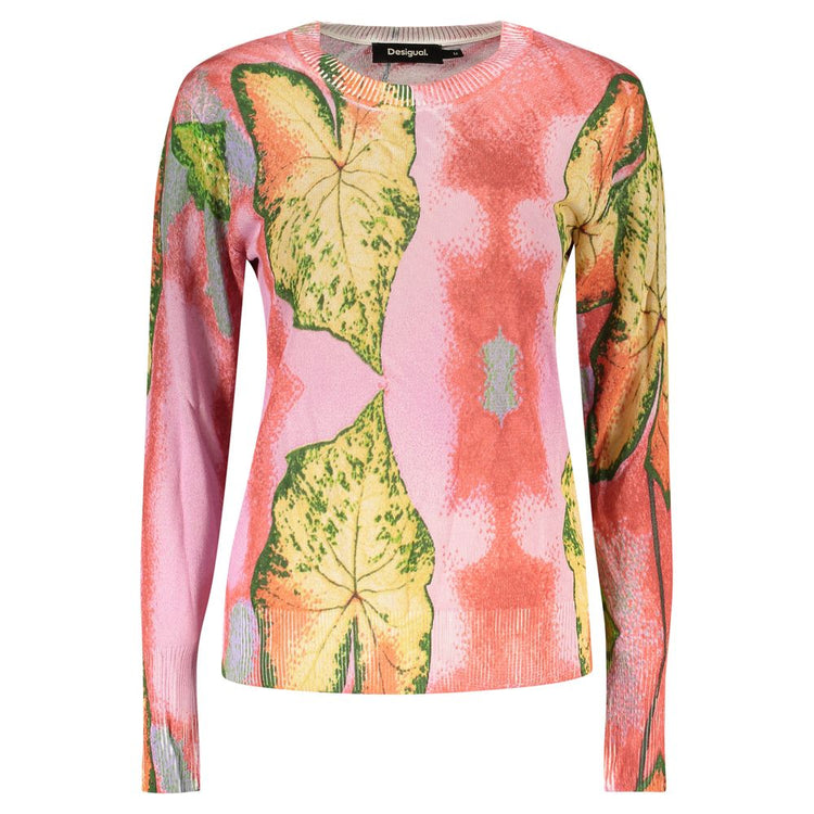 Desigual - Vibrant Botanical Print Long Sleeve Sweater - Pink Desigual