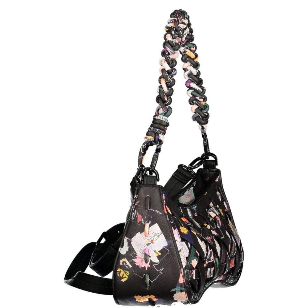Desigual - Bold Braided Handle Woven Floral Shoulder Bag - Black Multi Desigual