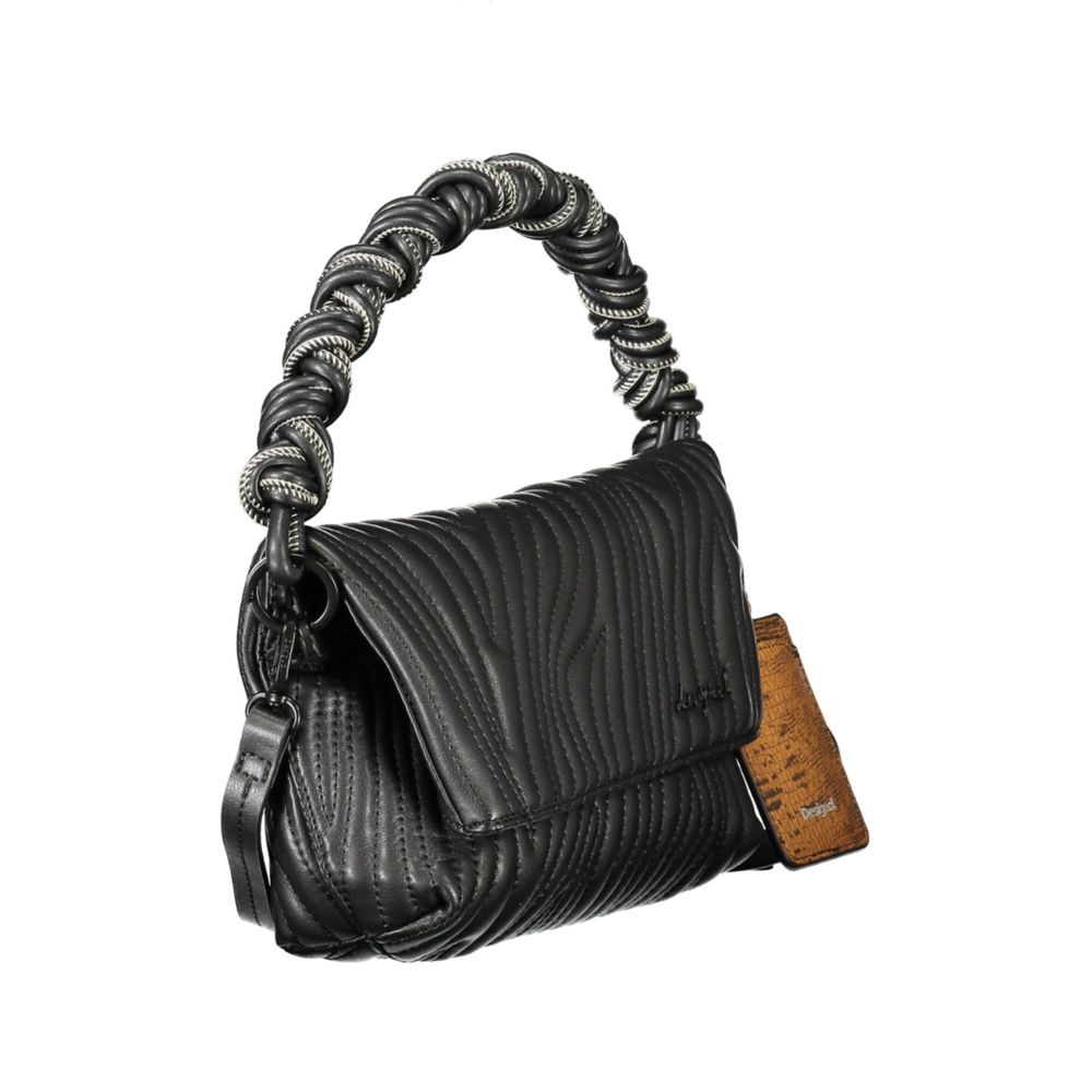 Desigual - Edgy Embossed Zebra Print Braided Handle Shoulder Bag - Black Desigual
