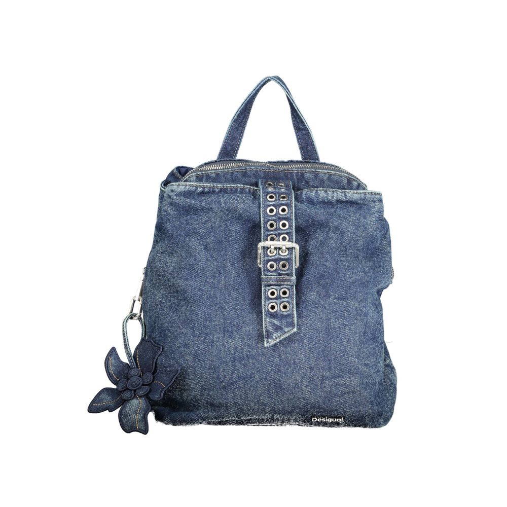 Desigual - Edgy Convertible Denim Backpack with Flower Charm - Blue Desigual