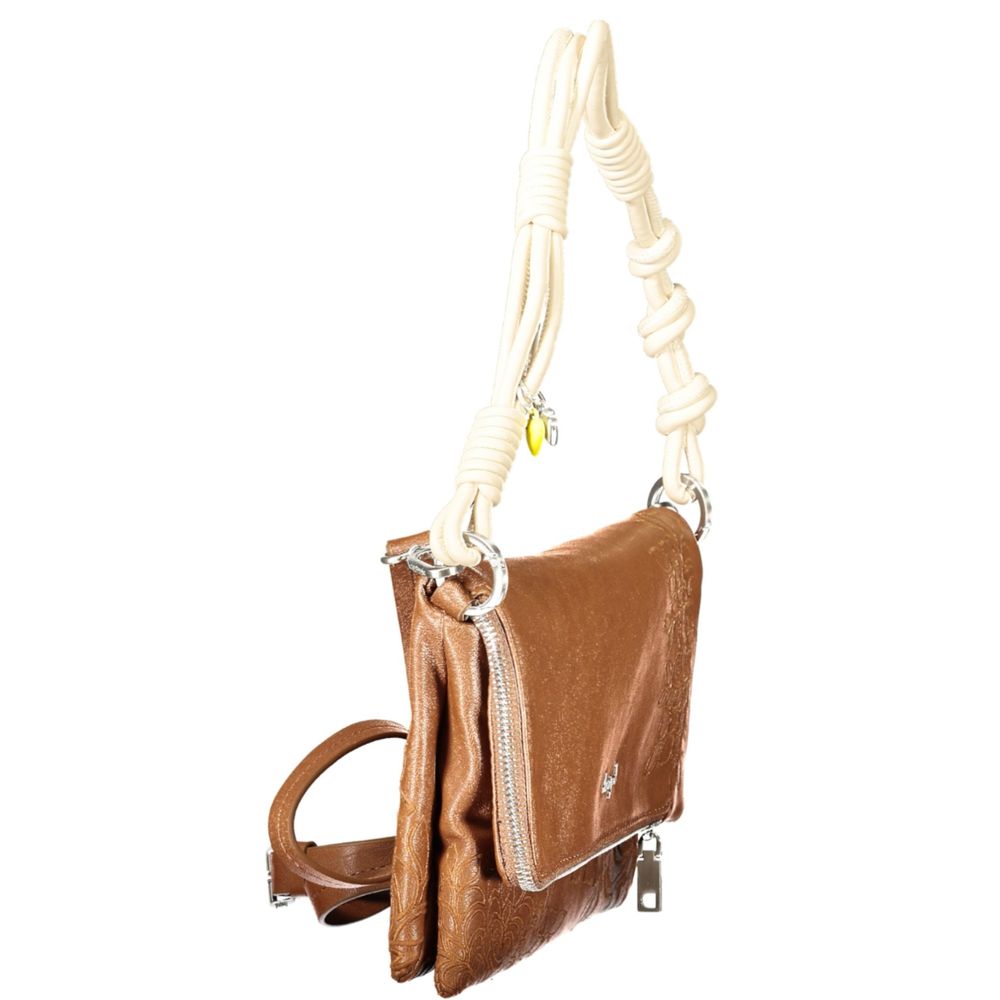 Desigual - Embossed PU Leather Shoulder Bag with Knotted Handle - Brown Desigual