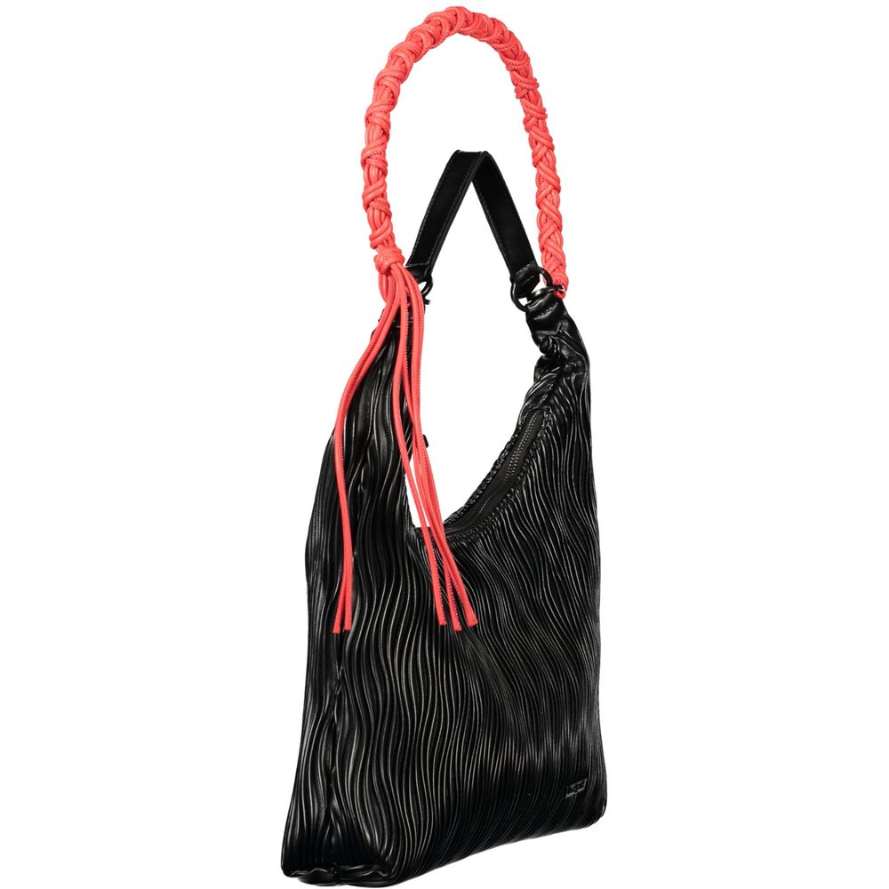Desigual - Edgy Ribbed PU Shoulder Bag with Braided Coral Handle - Black Desigual