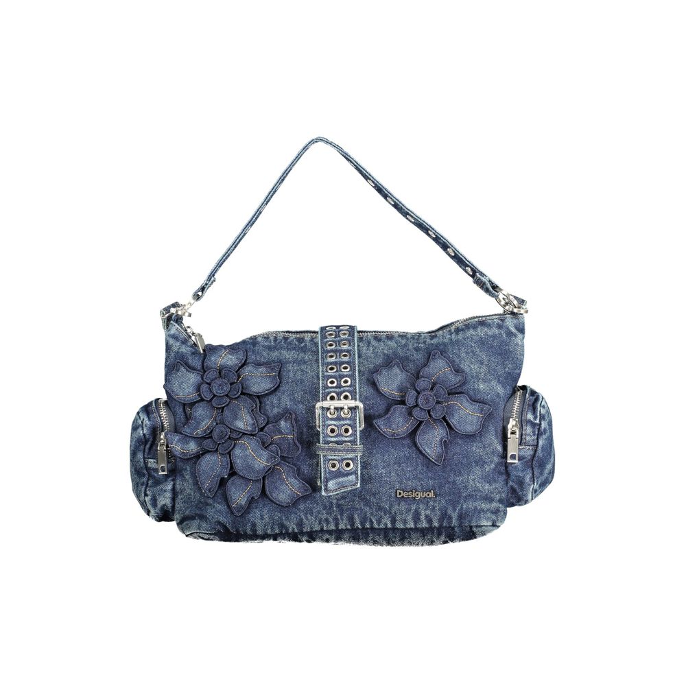 Desigual - Bold Floral Appliqué Denim Shoulder Bag - Blue Desigual