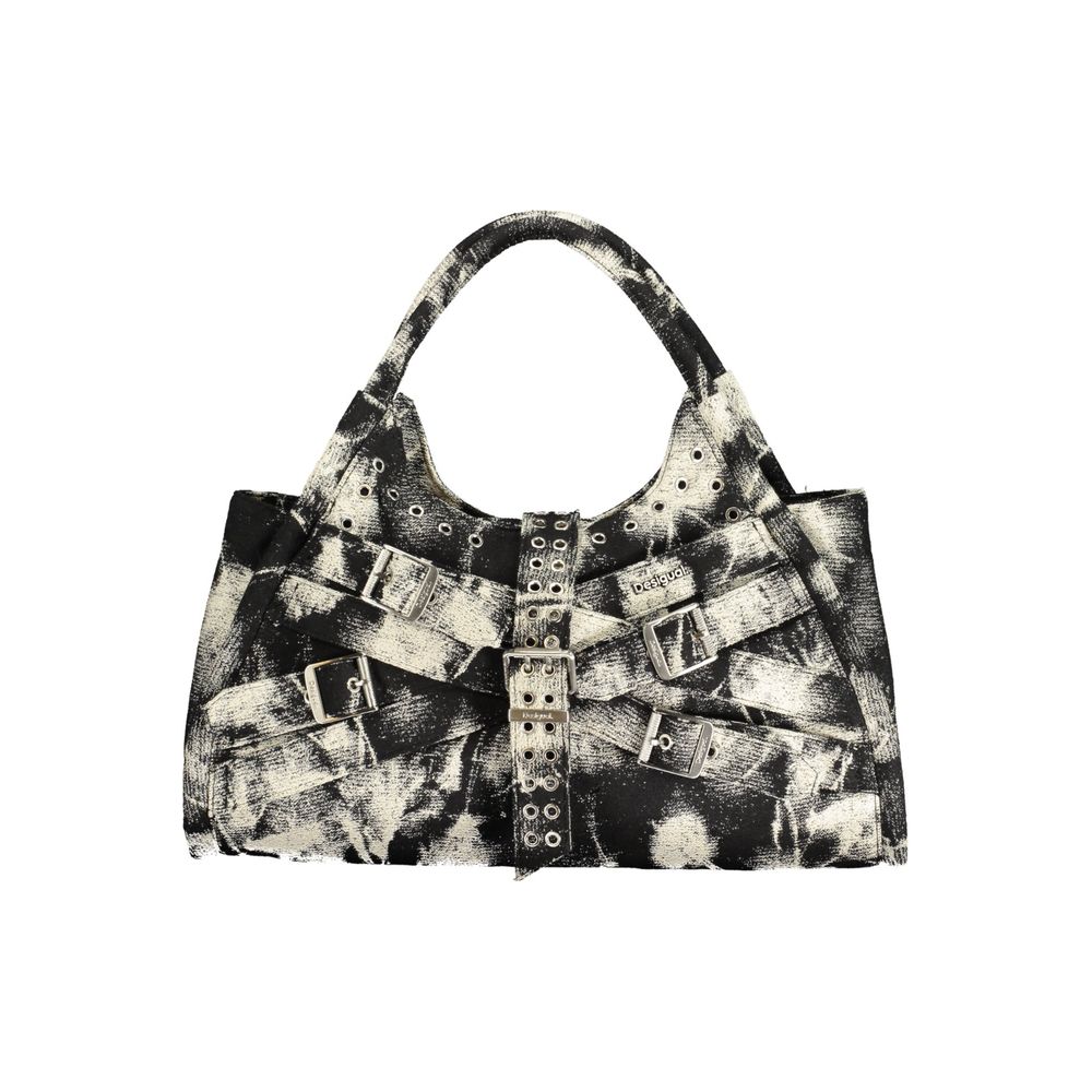Desigual - Edgy Abstract Print Canvas Shoulder Bag With Buckles - Black Abstract Desigual