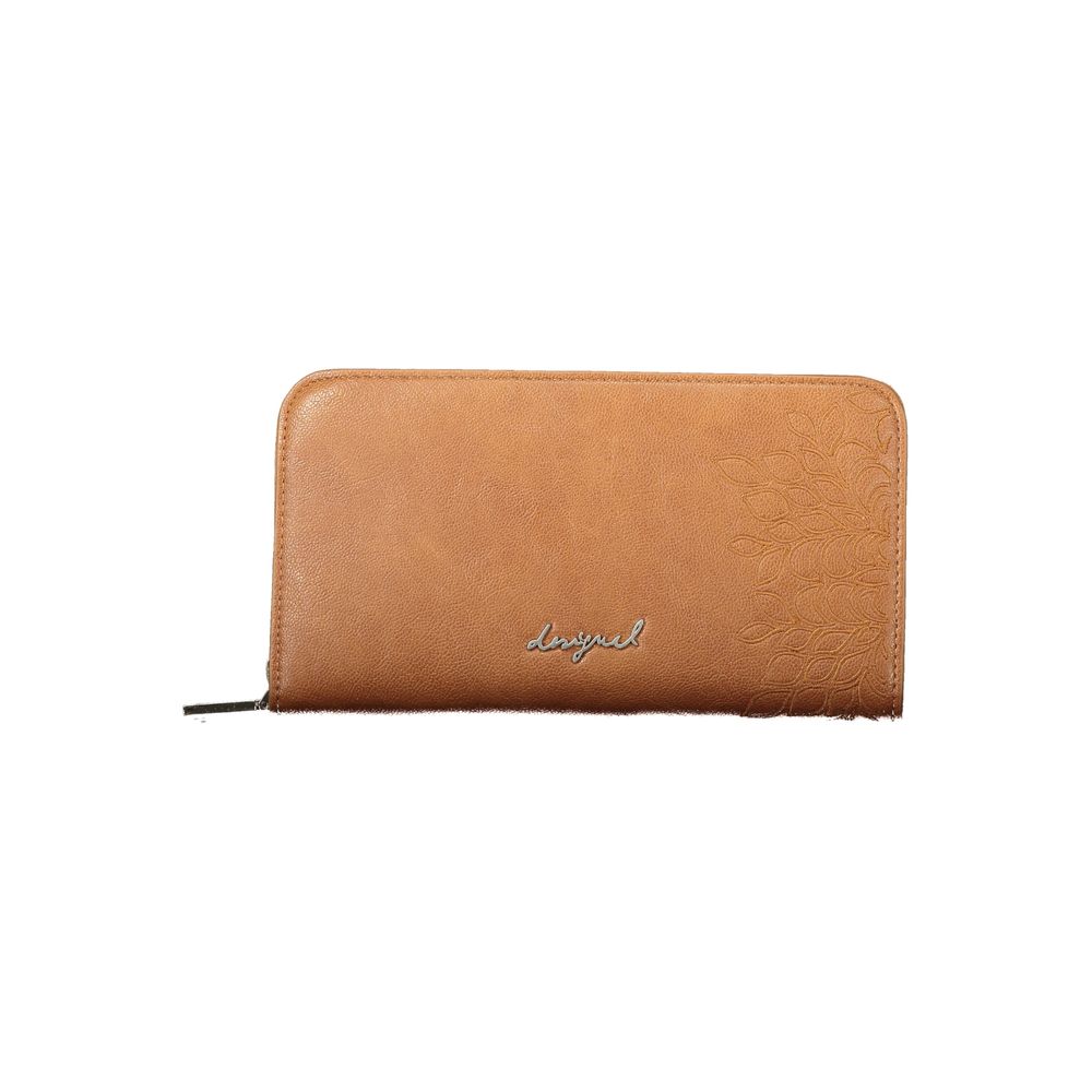 Desigual - Smooth Embossed Leaf Pattern Zip-Around Card Wallet - Brown Desigual