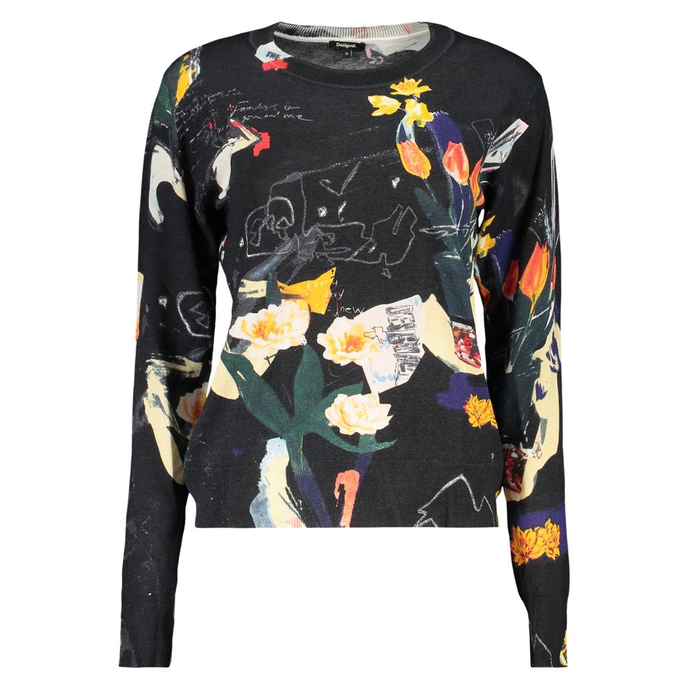 Desigual - Edgy Floral Collage Regular Knit Sweater - Black Multicolor Desigual
