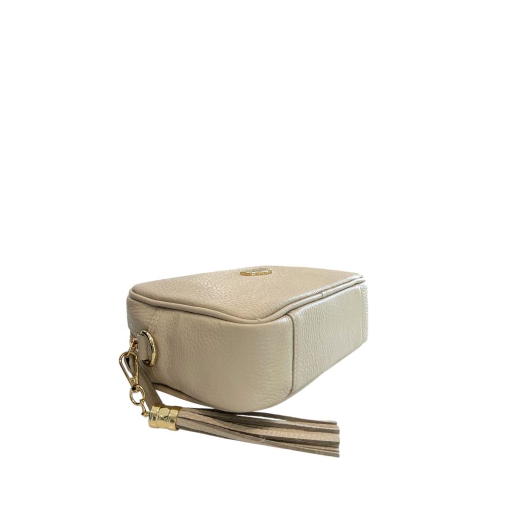 Baldinini Trend - Textured Cowhide Crossbody Bag with Fringe Tassel - Beige Baldinini Trend