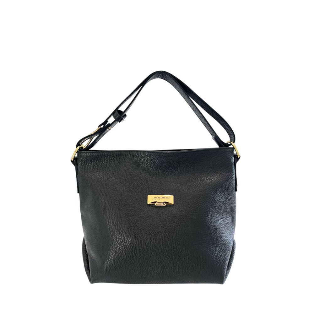 Baldinini Trend - Structured Textured Cowhide Shoulder Bag with Gold Hardware - Black Baldinini Trend