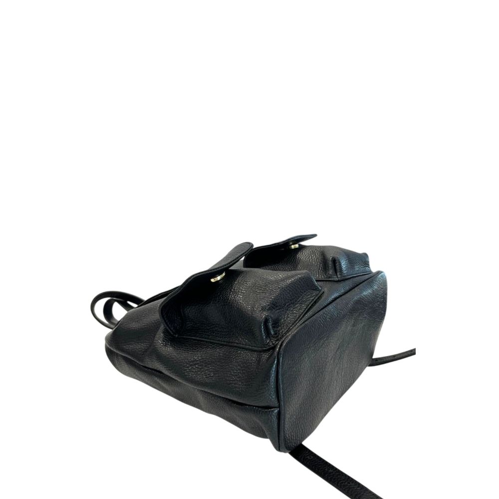 Baldinini Trend - Textured Cowhide Flap Backpack with Gold Hardware - Black Baldinini Trend