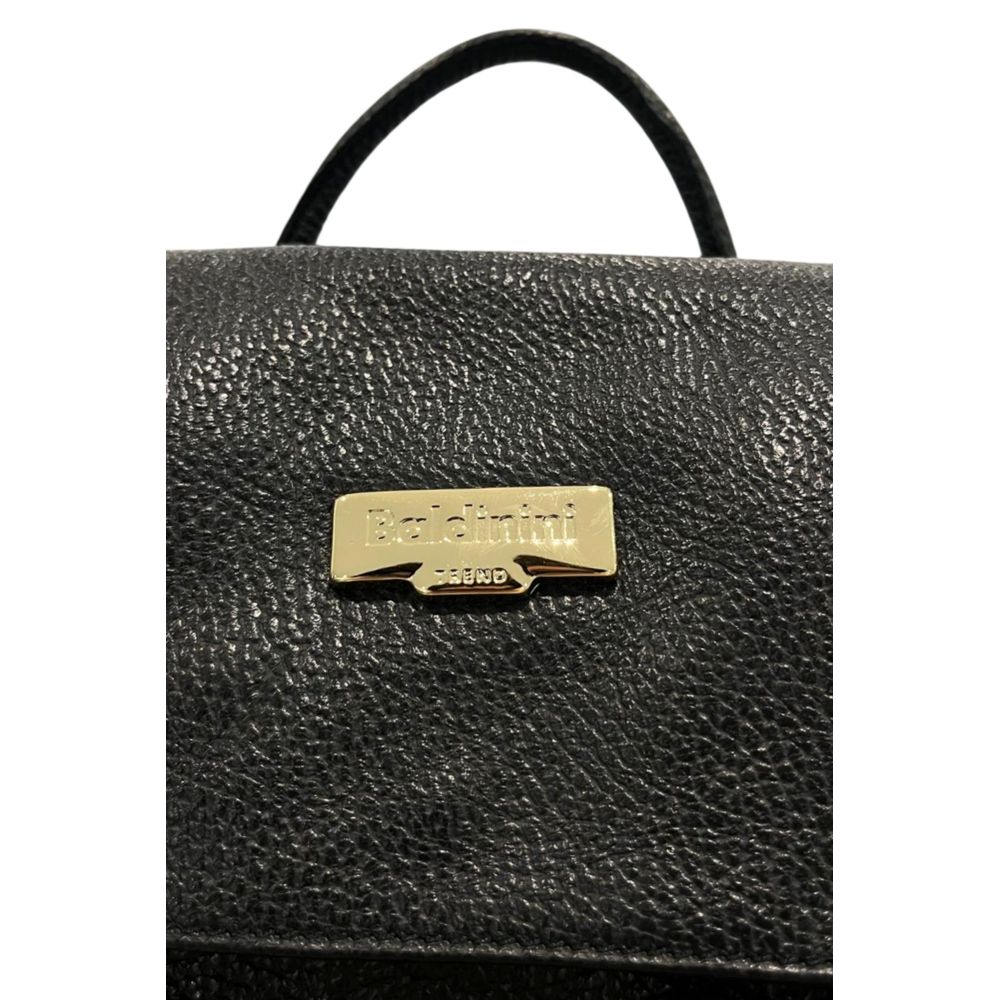 Baldinini Trend - Textured Cowhide Flap Backpack with Gold Hardware - Black Baldinini Trend