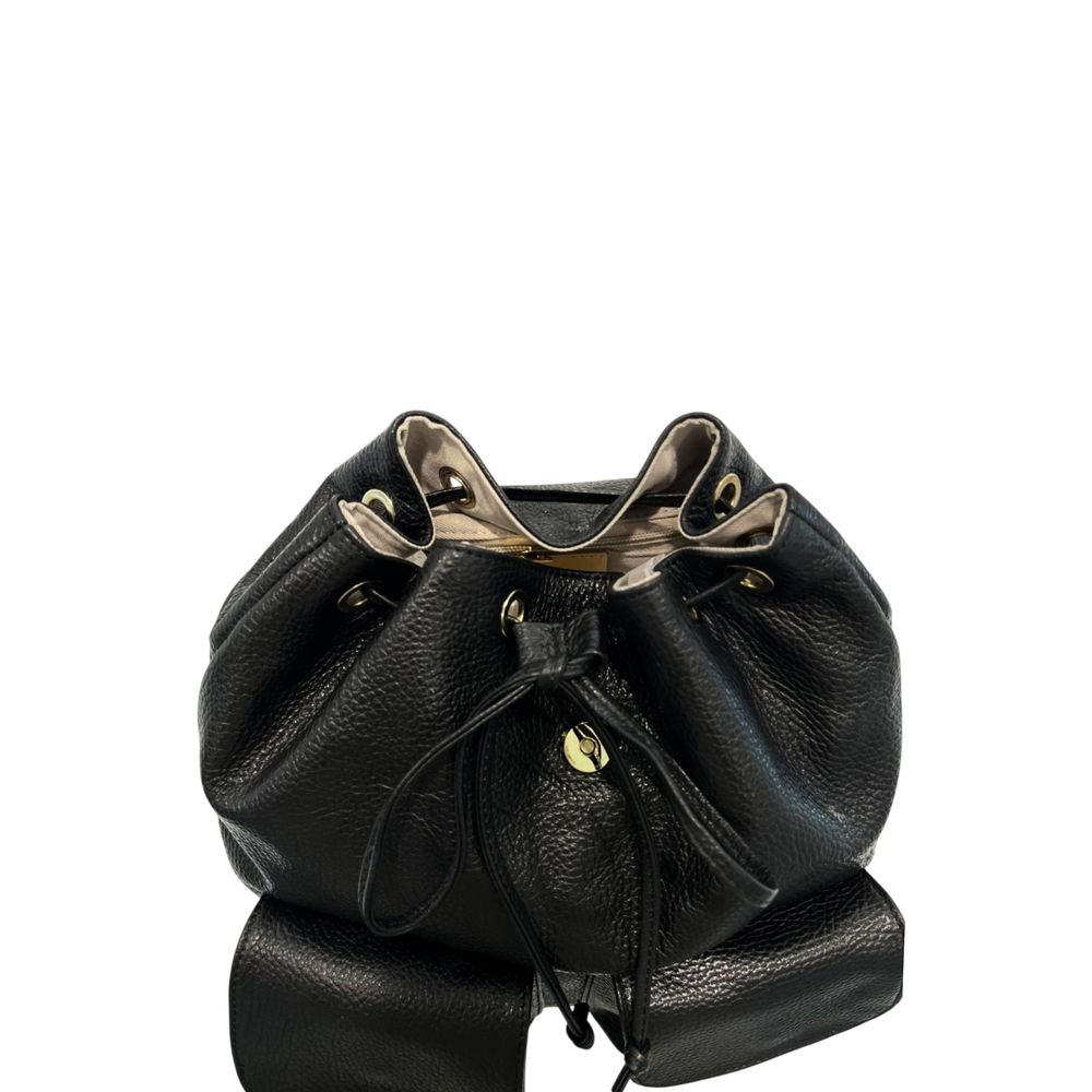 Baldinini Trend - Textured Cowhide Flap Backpack with Gold Hardware - Black Baldinini Trend