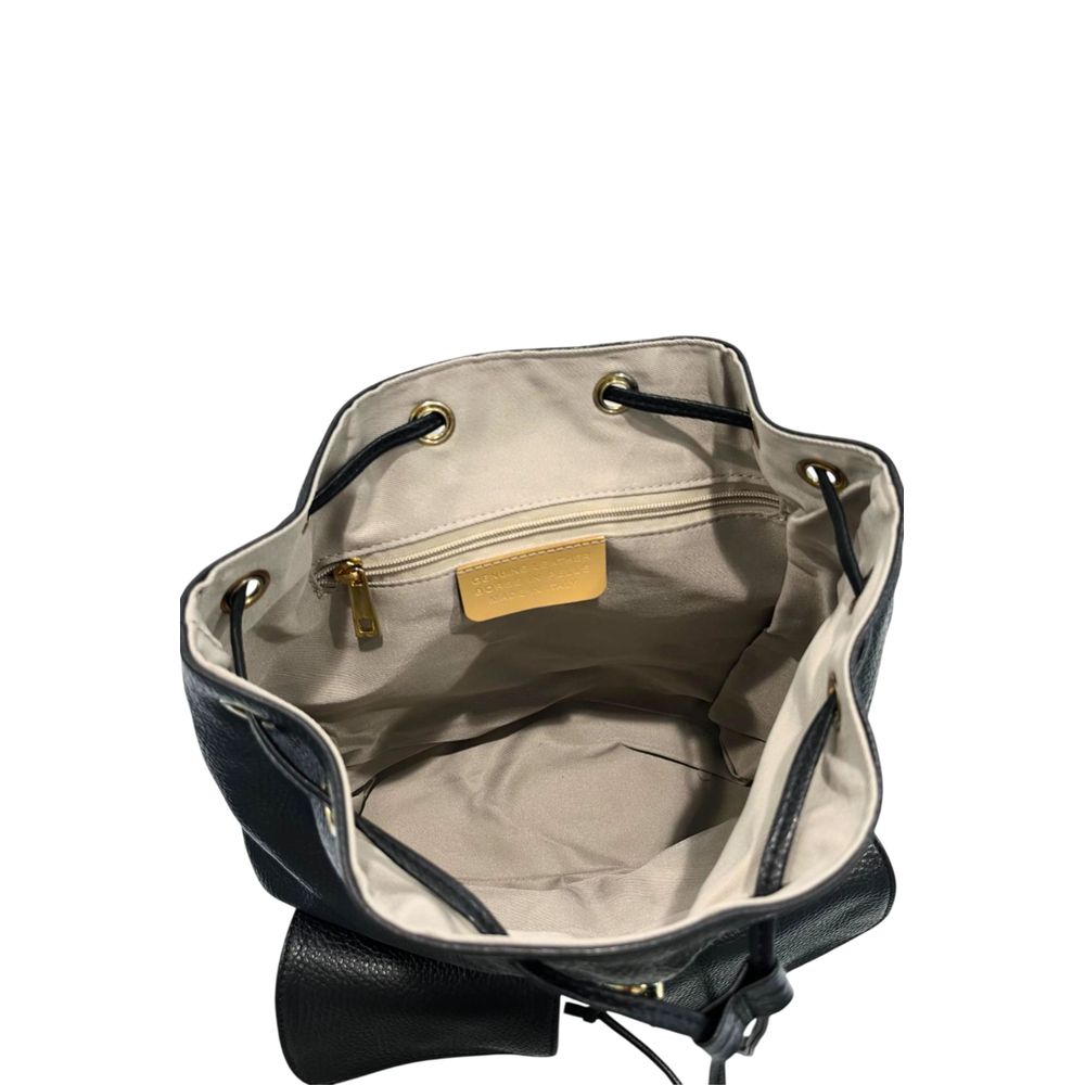 Baldinini Trend - Textured Cowhide Flap Backpack with Gold Hardware - Black Baldinini Trend