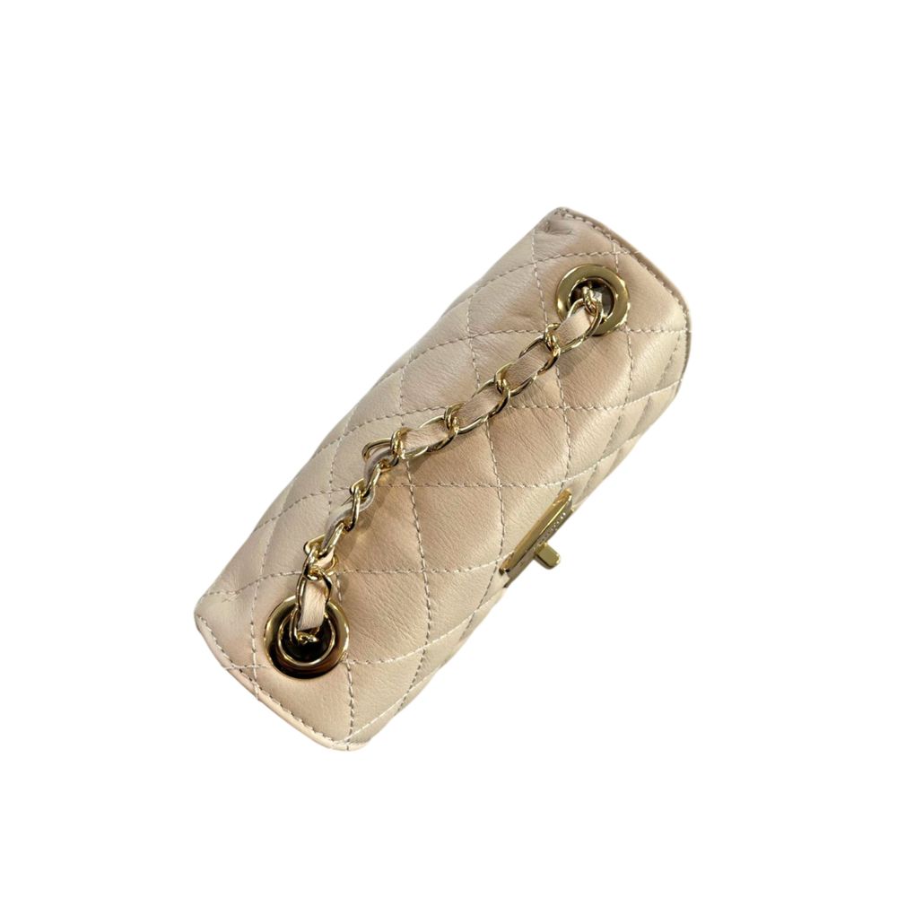 Baldinini Trend - Elegant Quilted Cowhide Mini Crossbody Bag - Beige Baldinini Trend