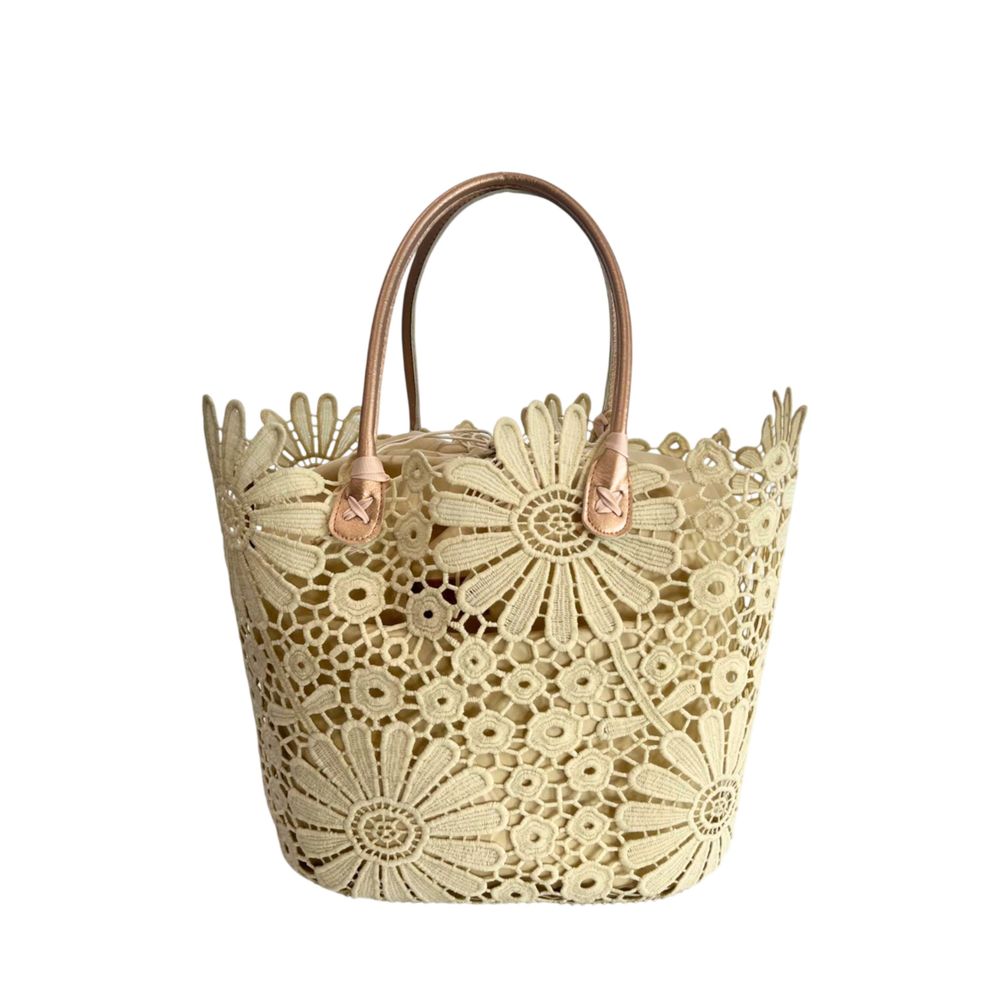 Baldinini Trend - Sculptural Floral Openwork Basket Handbag - Beige Baldinini Trend