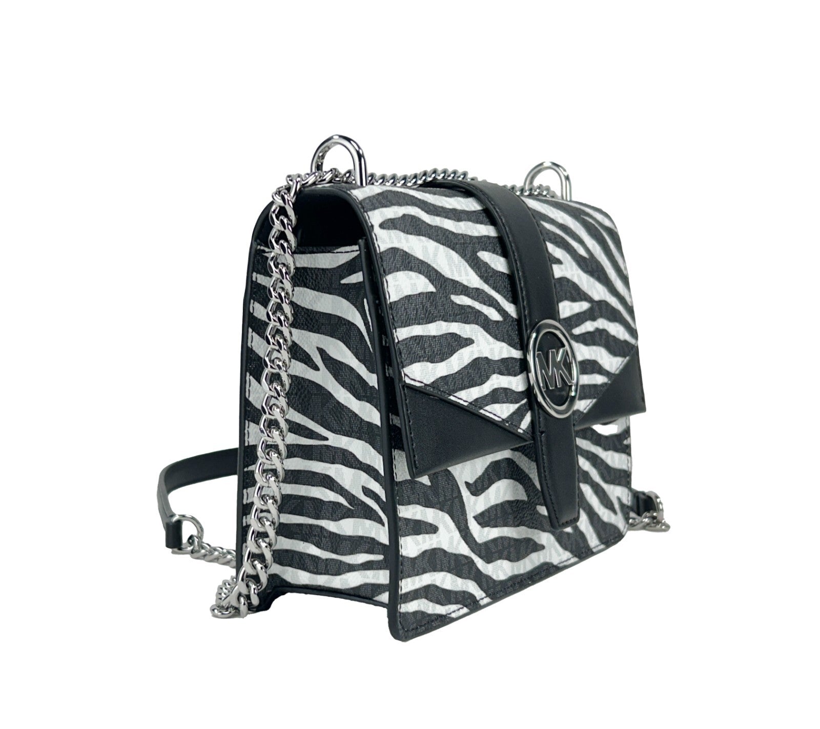 Michael Kors - Bold Zebra Print Coated PVC Crossbody Chain Bag - Black White Zebra Michael Kors