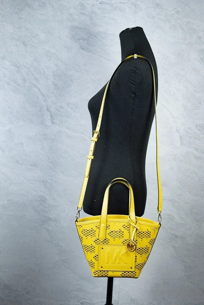 Michael Kors - Vibrant Perforated Vegan Leather 2-In-1 Tote Messenger Bag - Daffodil Michael Kors
