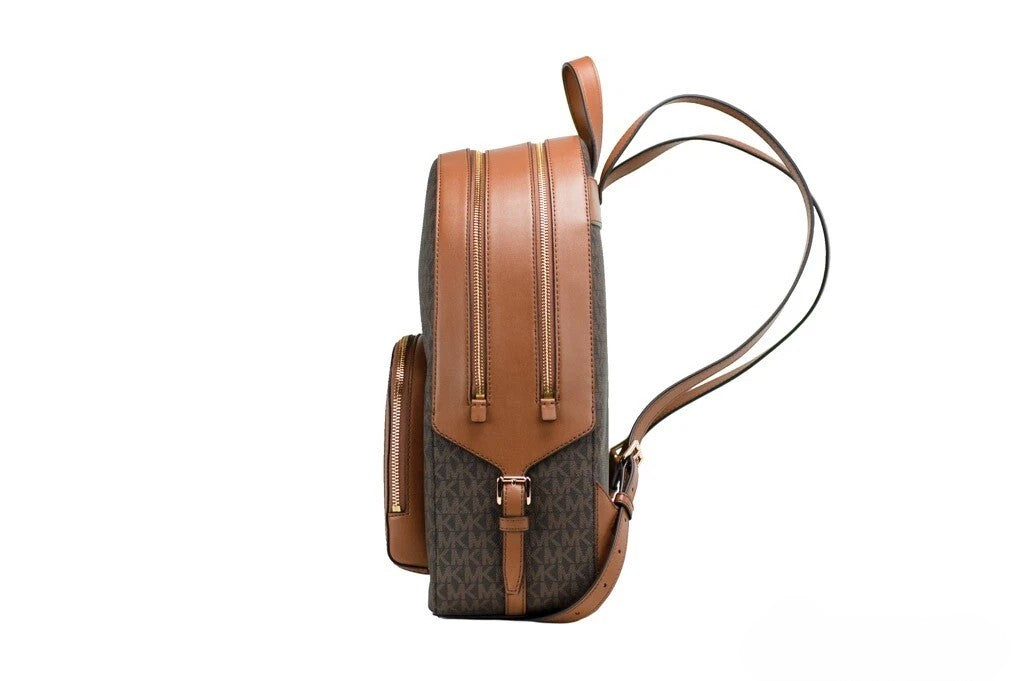 Michael Kors - Polished Signature PVC Large Backpack With Gold Hardware - Brown Michael Kors