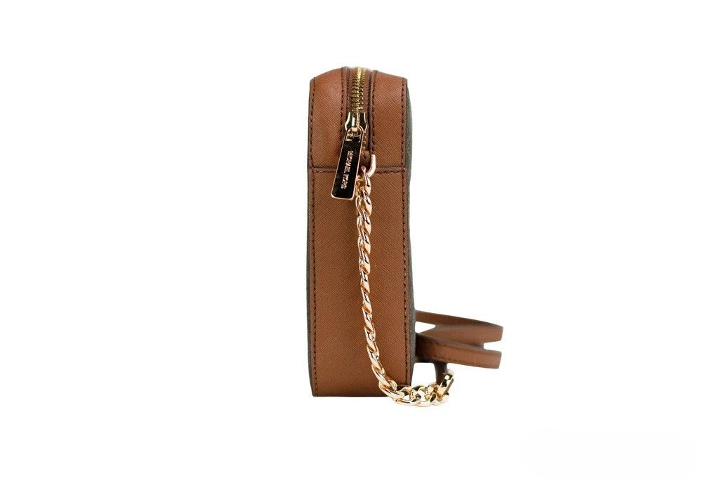 Michael Kors - Polished Saffiano Logo Crossbody Handbag - Brown Michael Kors