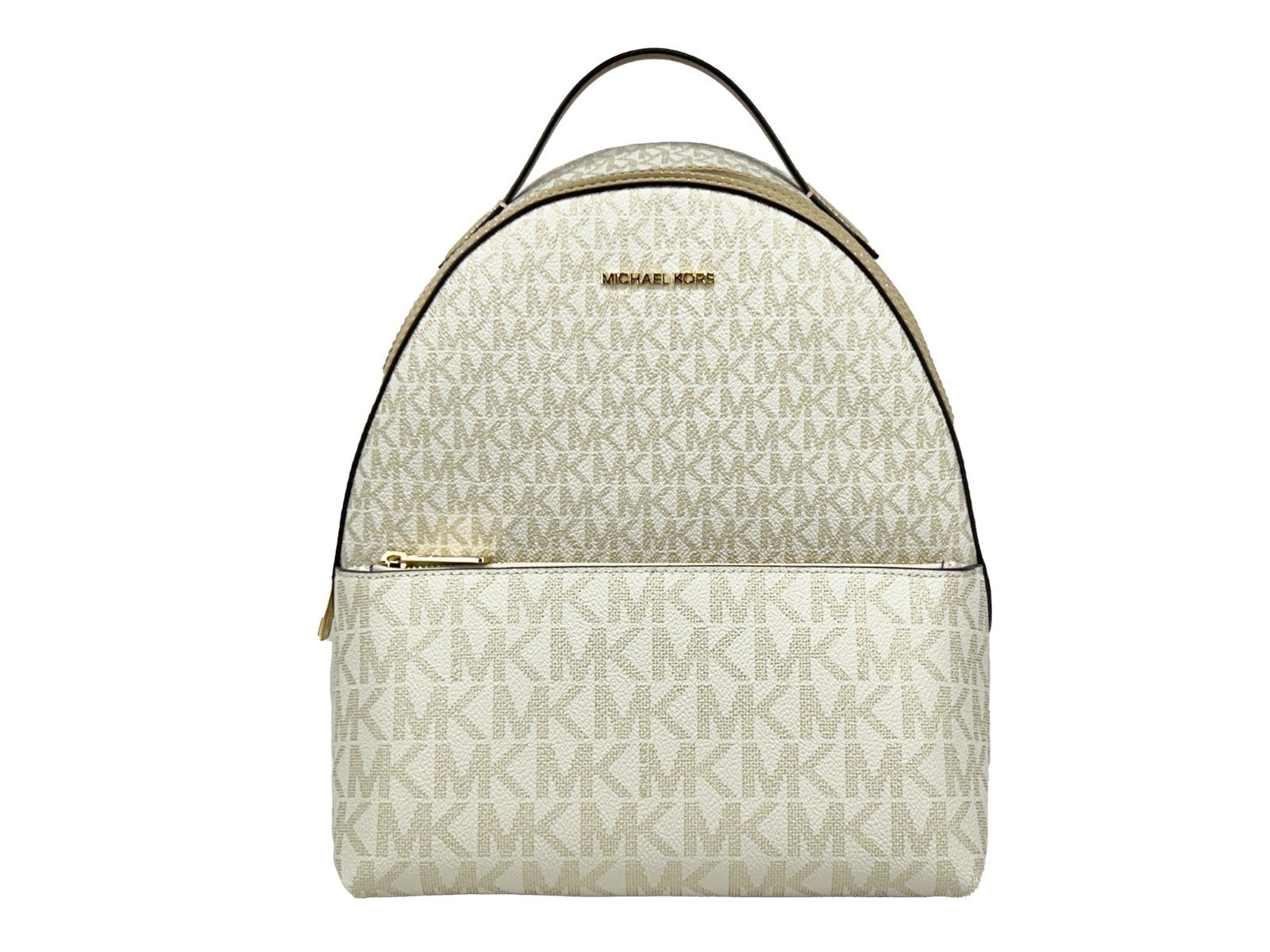 Michael Kors - Polished Logo Print Medium PVC Backpack - Beige Gold Michael Kors