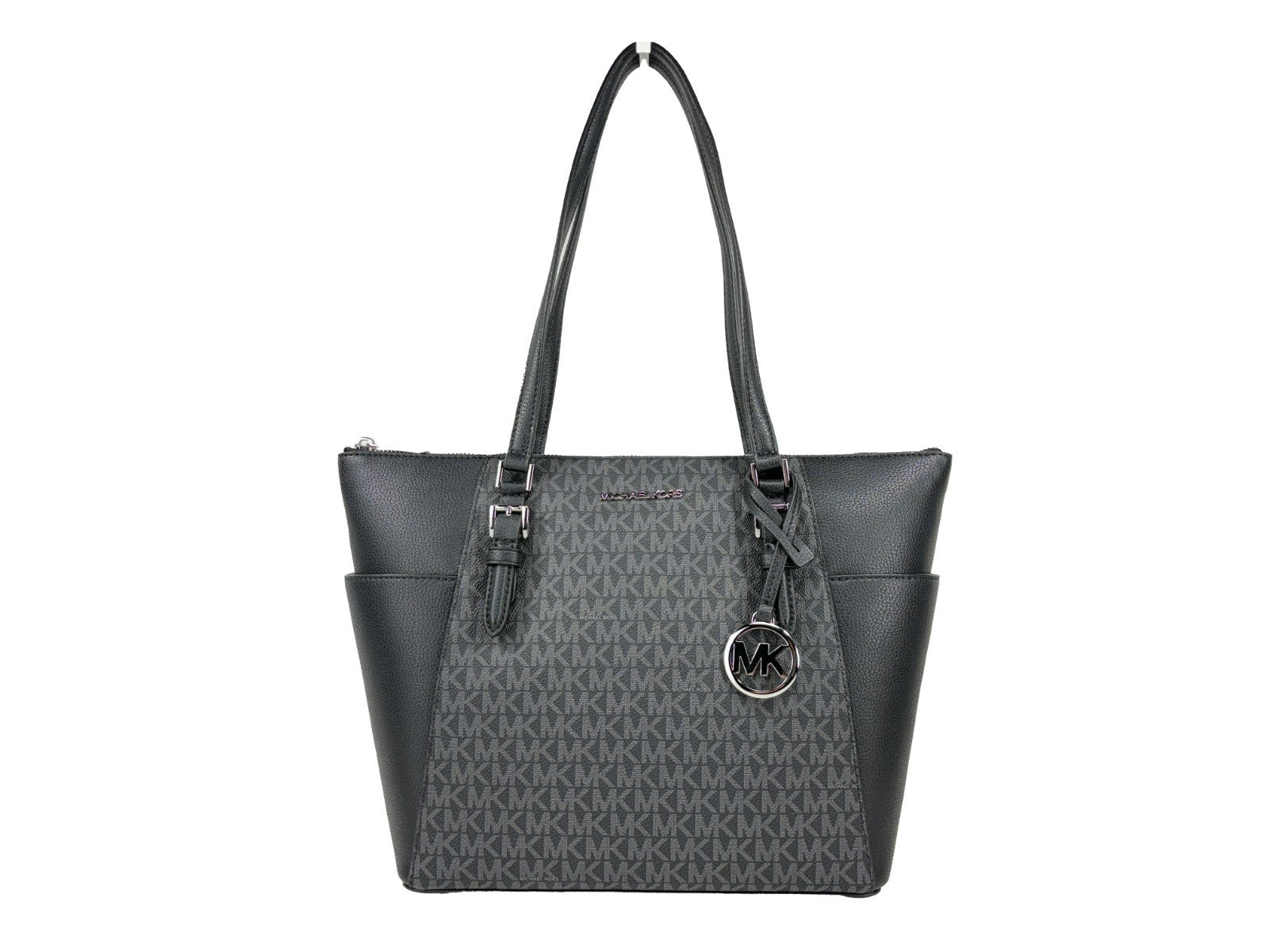 Michael Kors - Polished Saffiano Leather Logo Print Tote Bag - Black Signature Michael Kors