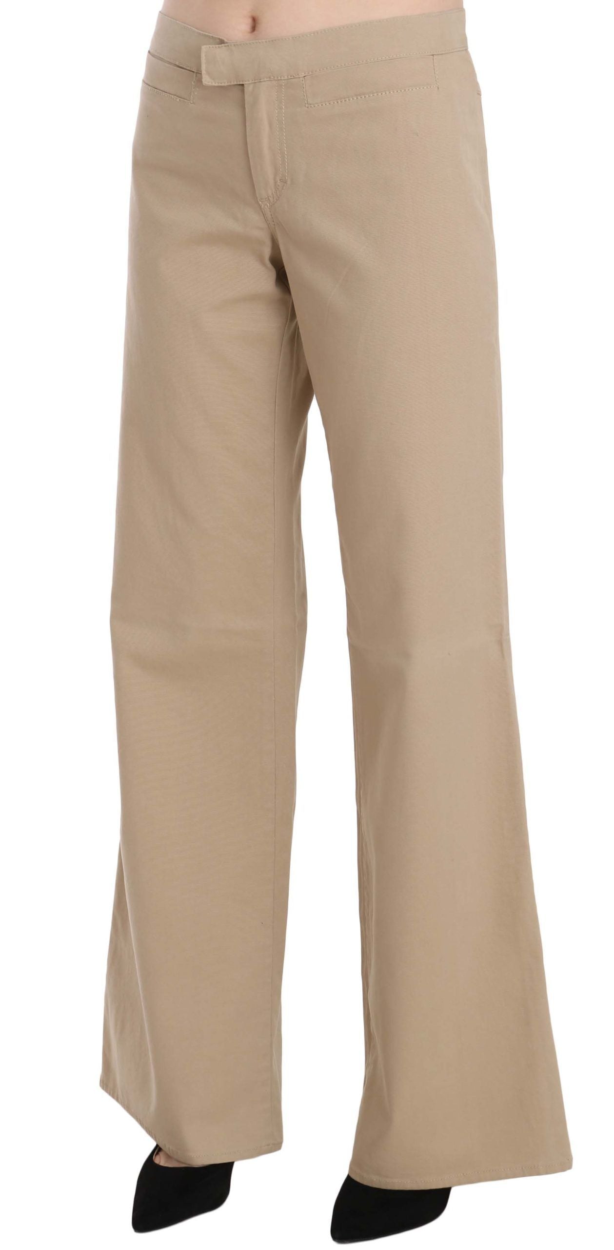 Just Cavalli - Elegant Cotton Mid Waist Flared Trousers - Beige Just Cavalli