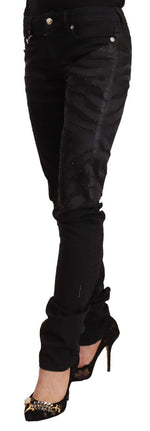 Just Cavalli - Edgy Rhinestone Detail Mid Rise Skinny Jeans - Black Just Cavalli