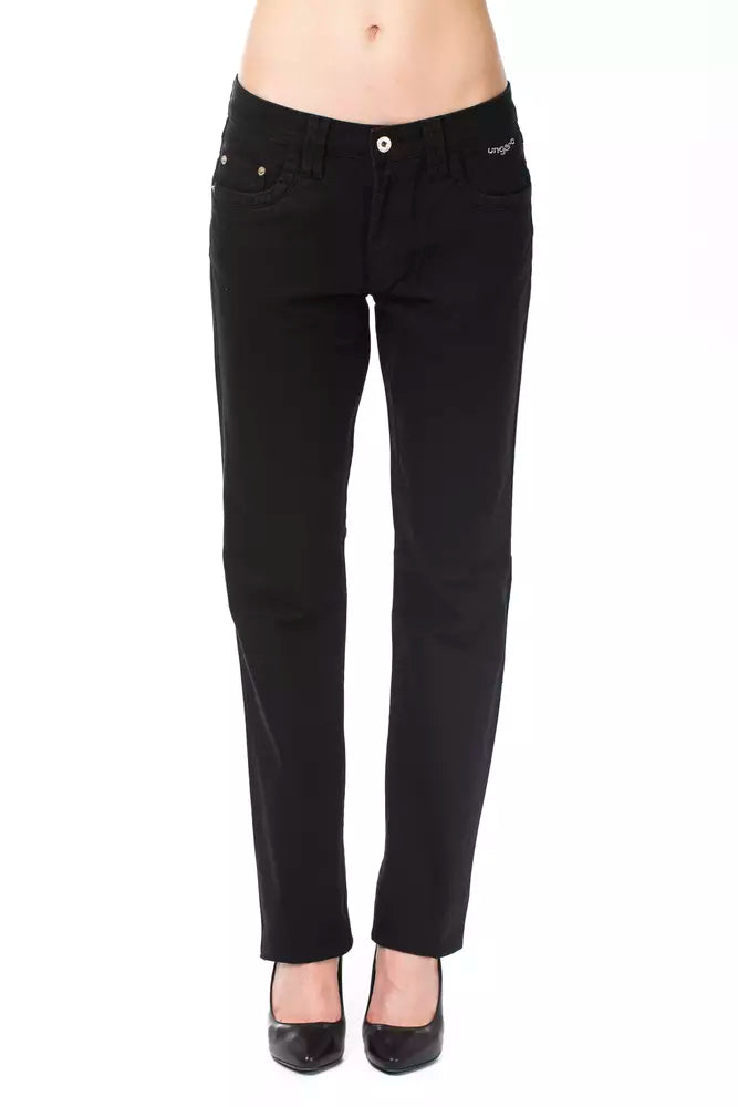 Ungaro Fever - Classic Regular Fit Straight Leg Cotton Pant - Black Ungaro Fever