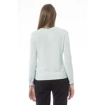 Baldinini Trend - Elegant Ribbed Trim Cashmere Blend V-Neck Sweater - Light Blue Baldinini Trend