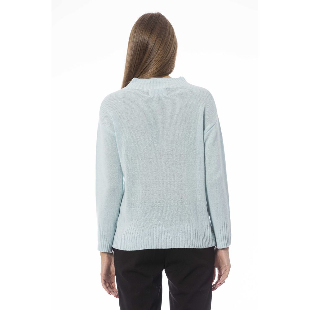 Baldinini Trend - Elegant Wool Blend Geometric Knit Sweater - Light Blue Baldinini Trend