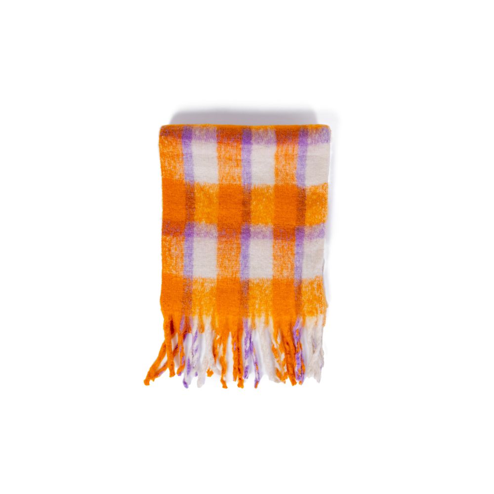 Only - Vibrant Checked Fringe Scarf - Orange Only
