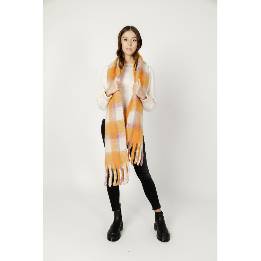Only - Vibrant Checked Fringe Scarf - Orange Only