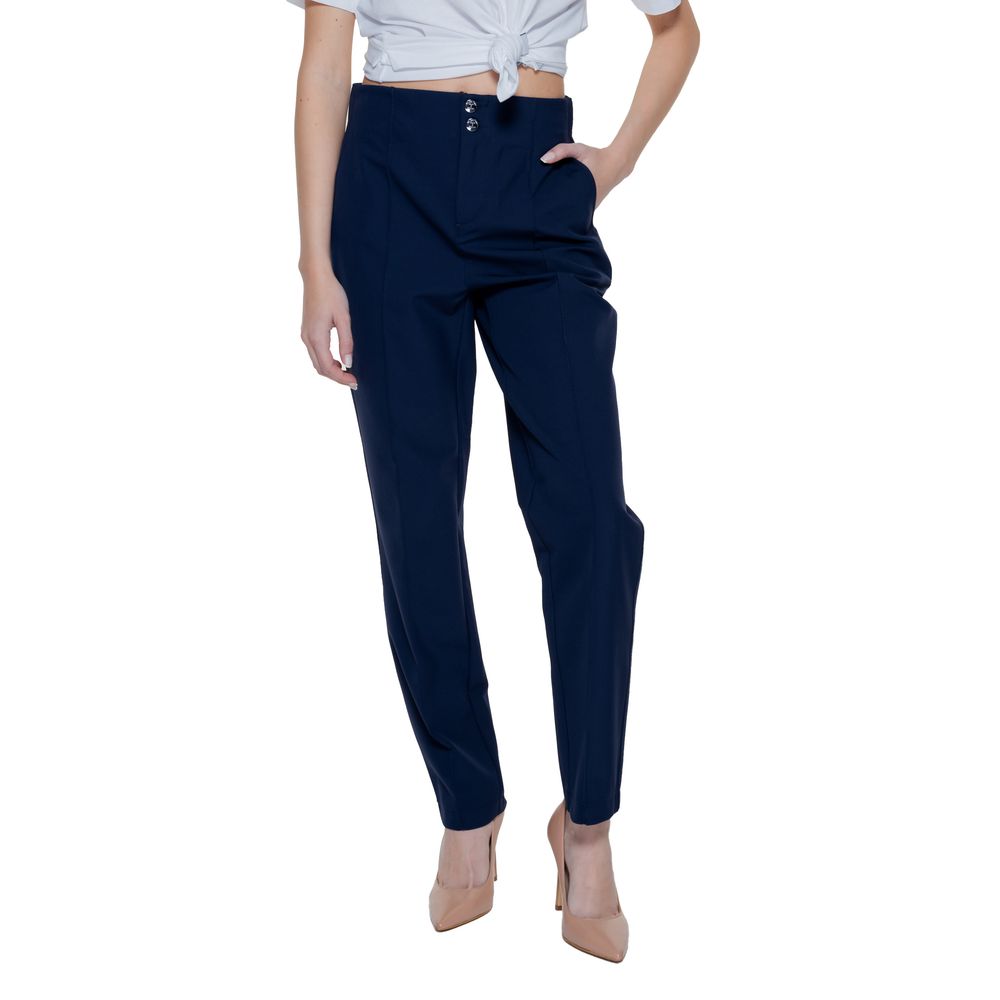 Street One - Sophisticated High-Rise Straight Leg Tailored Trousers - Blue Street One