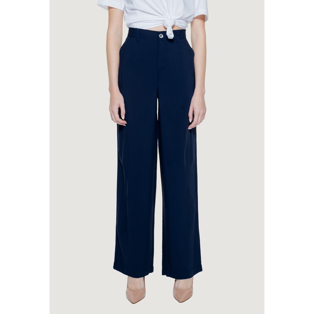 Street One - Elegant High-Waisted Wide Leg Palazzo Trousers - Blue Street One