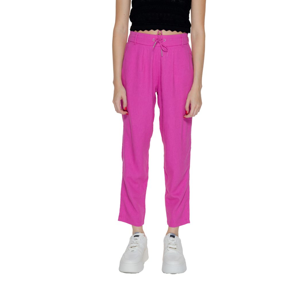 Only - Effortless Linen Blend Pleated Trousers - Pink Only