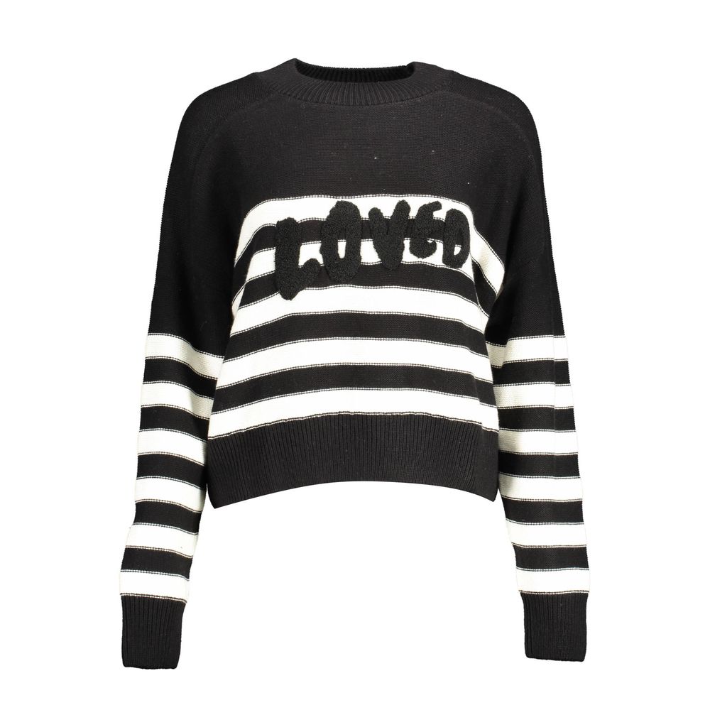 Desigual - Playful Striped Cotton Sweater with Embroidered Logo - Black White Desigual