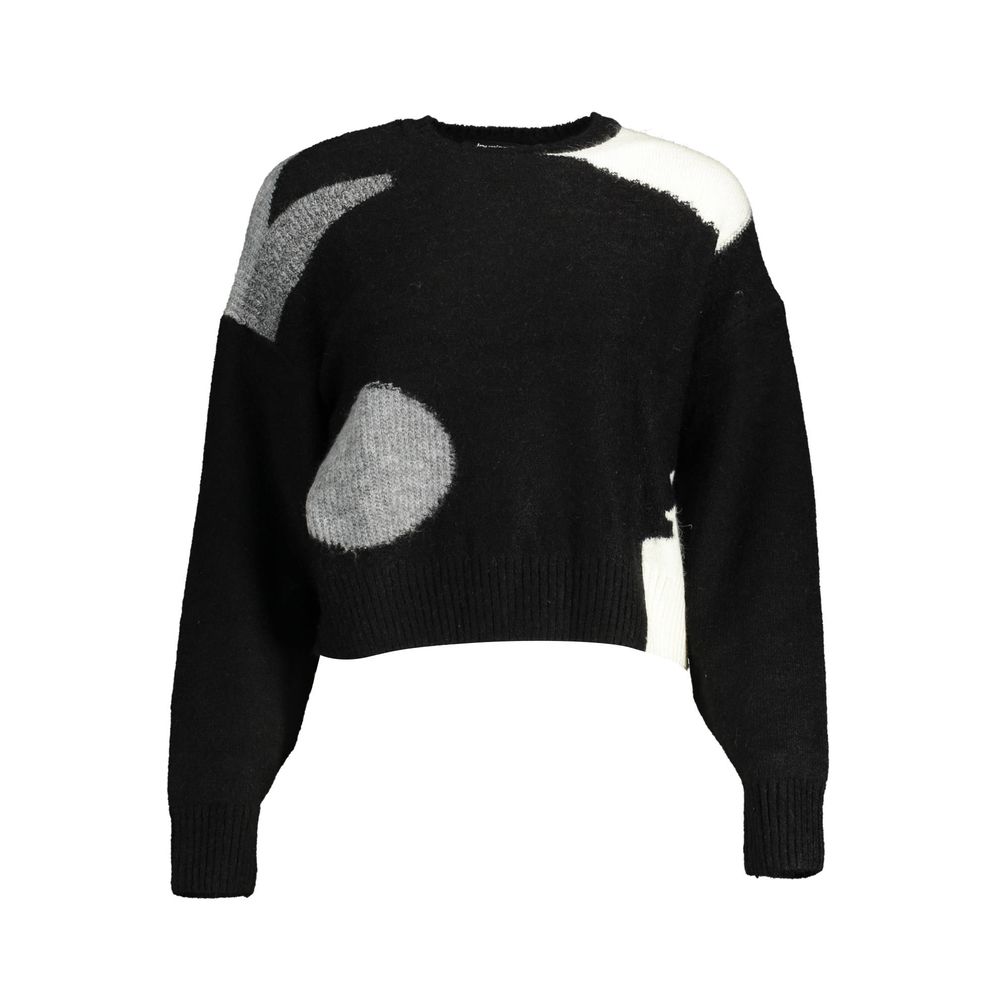 Desigual - Artistic Abstract Color Block Cropped Knit Sweater - Black Desigual
