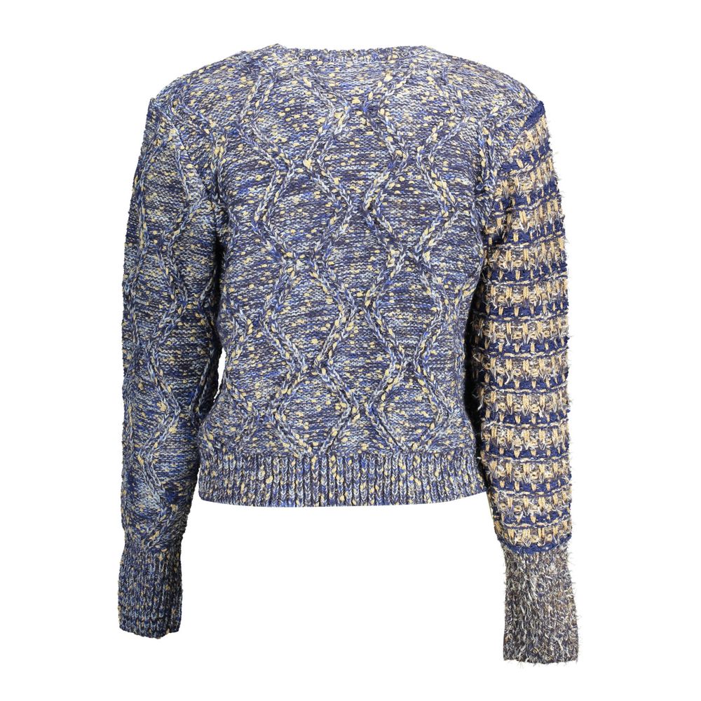 Desigual - Bold Mixed-Knit Textured Round Neck Sweater - Blue Desigual