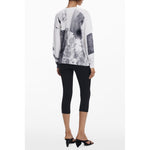 Desigual - Bold Graphic Print Relaxed Long Sleeve V-Neck Top - White Desigual