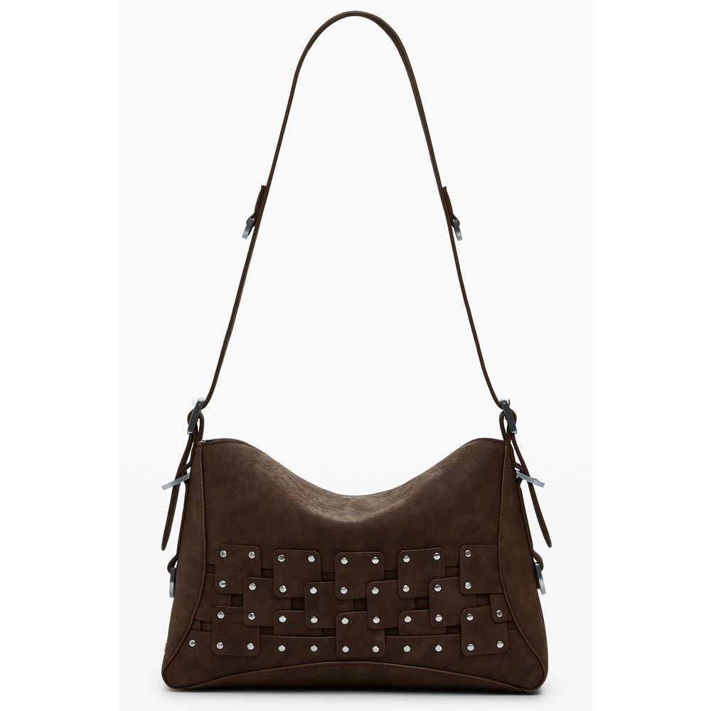 Desigual - Eclectic Patchwork Studded Shoulder Bag - Brown Desigual