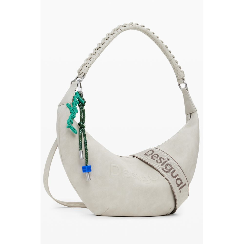 Desigual - Playful Braided Handle Relaxed Shoulder Bag - Beige Desigual