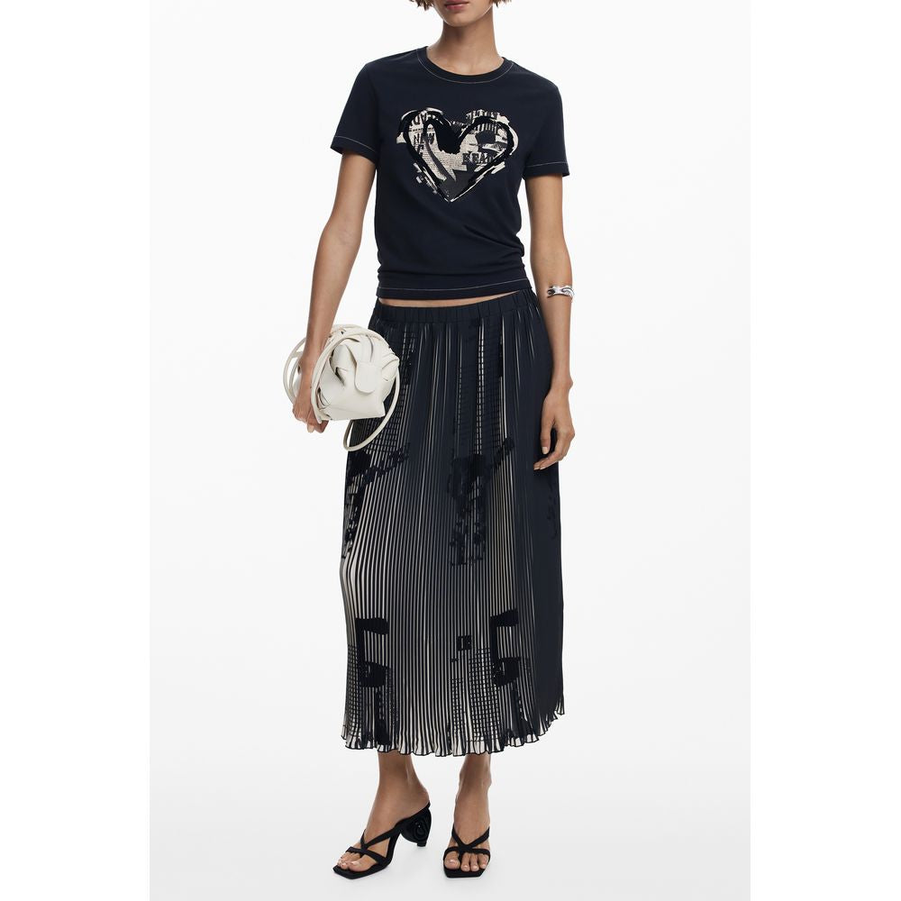 Desigual - Bold Pleated Graphic Print Midi Skirt - Black Desigual