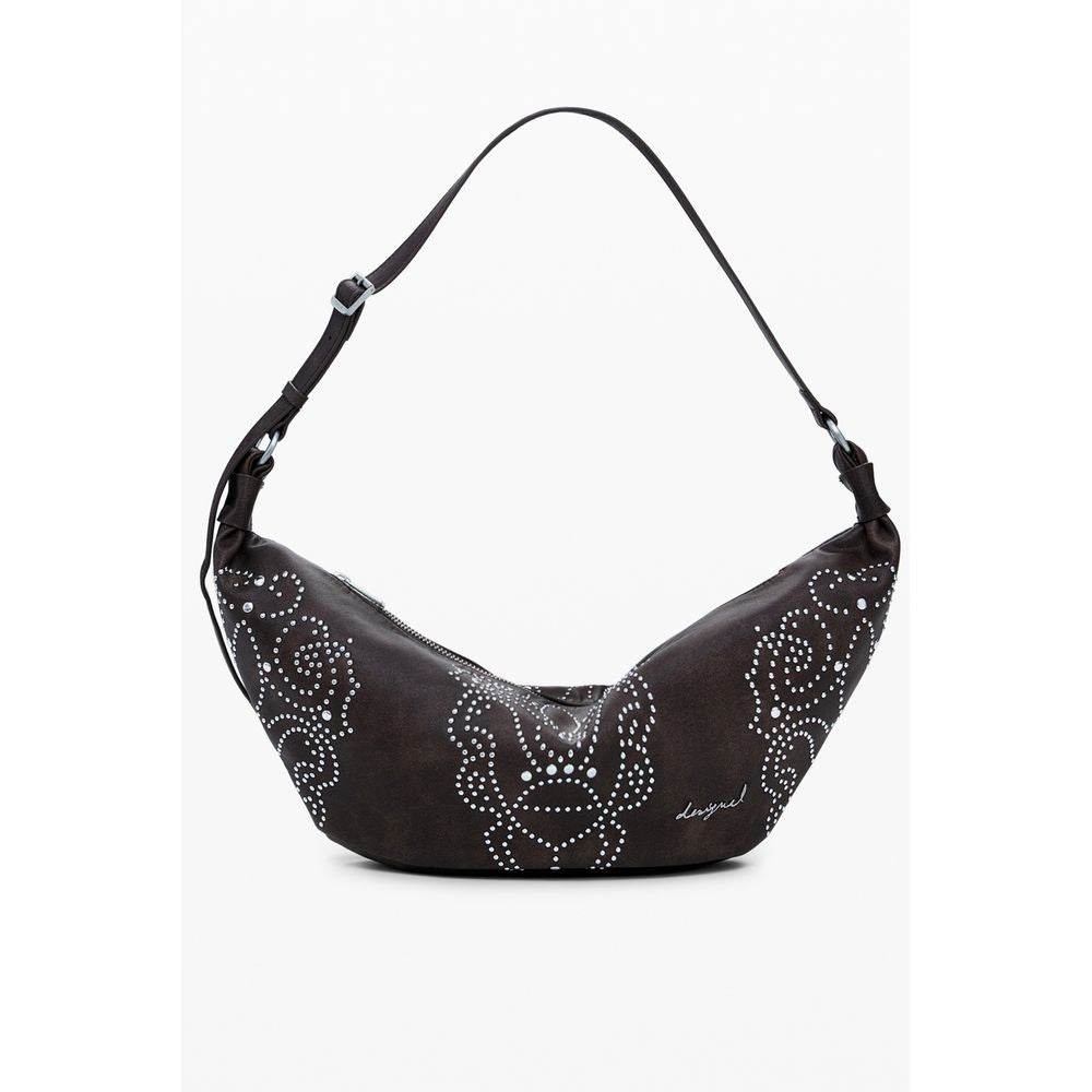Desigual - Edgy Studded Crescent Shoulder Bag - Brown Desigual