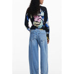 Desigual - Bold Artistic Floral Print Linen Blend Sweater - Black Desigual