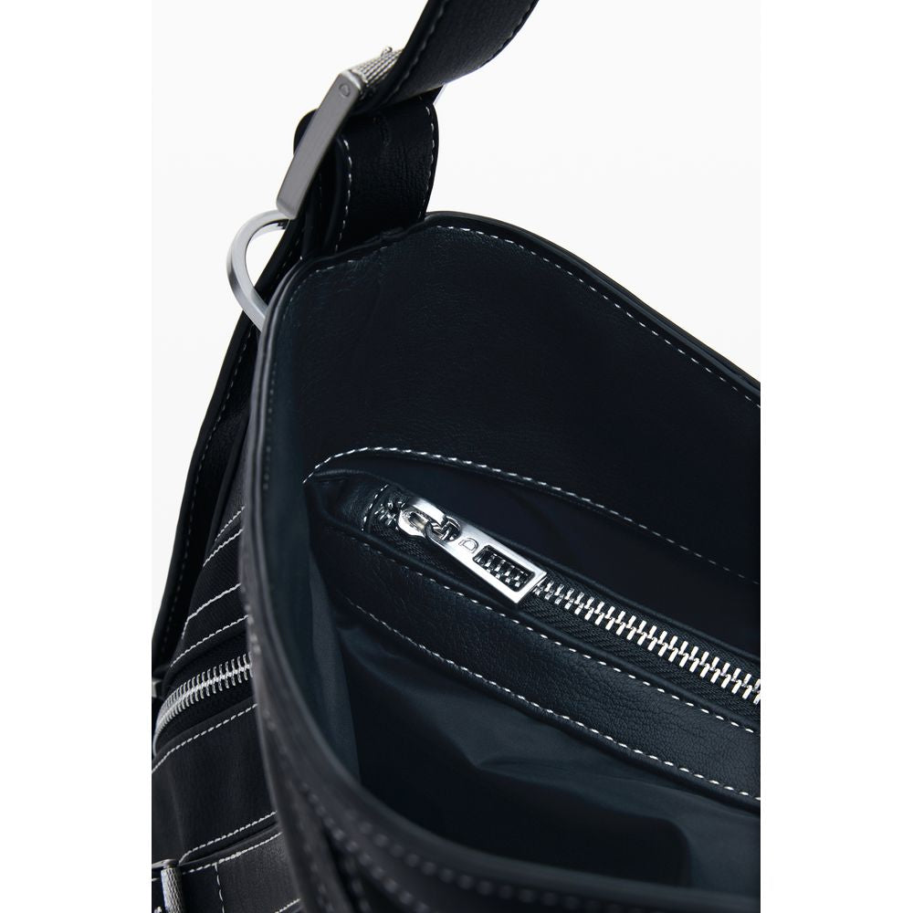 Desigual - Edgy Polyethylene Structured Shoulder Bag With Zip Details - Black Desigual