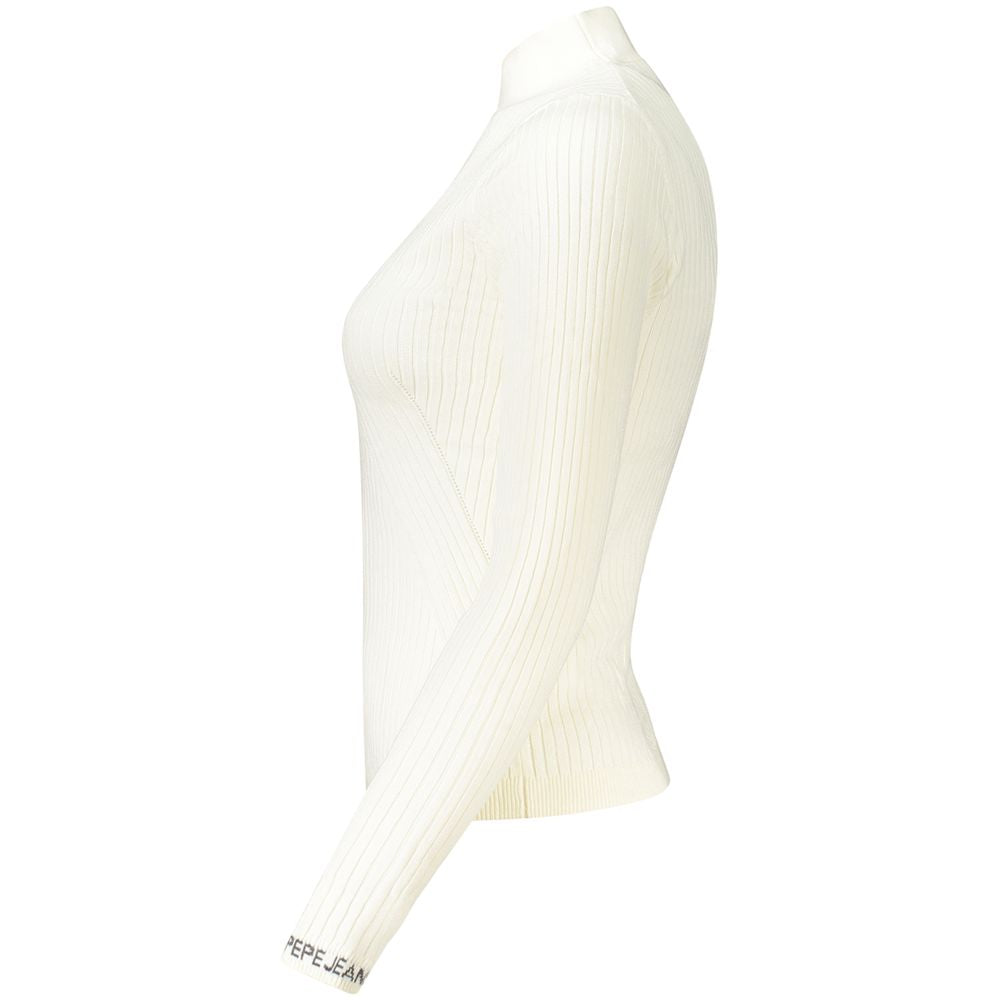 Pepe Jeans - Chic Ribbed Mock Neck Fitted Sweater - White Pepe Jeans