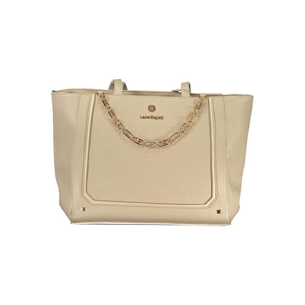 Laura Biagiotti - Sophisticated Structured PVC Tote Bag with Chain Accent - Beige Laura Biagiotti